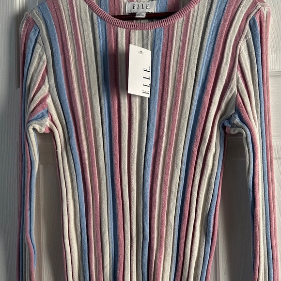ELLE Women's Long Sleeve Top Pink Blue White Grey Stripes Size M NWT - Picture 1 of 12